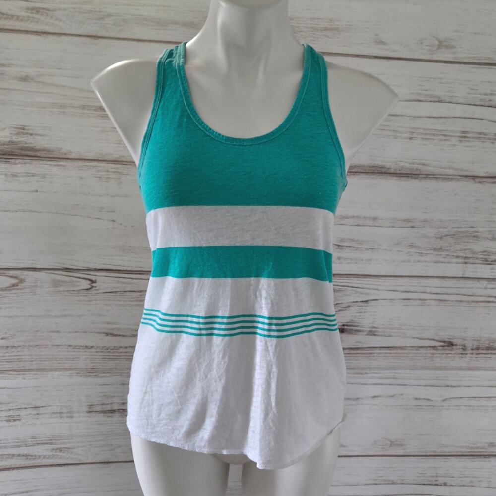 American Eagle Outfitters Teal and White Stripe Racerback Lightweight Tanktop XS